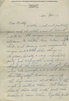 Ford, Gerald R. Letter, 11/12/1933