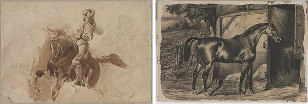 Armored Figure on Horseback (recto); Horse in Front of a Barn (verso)