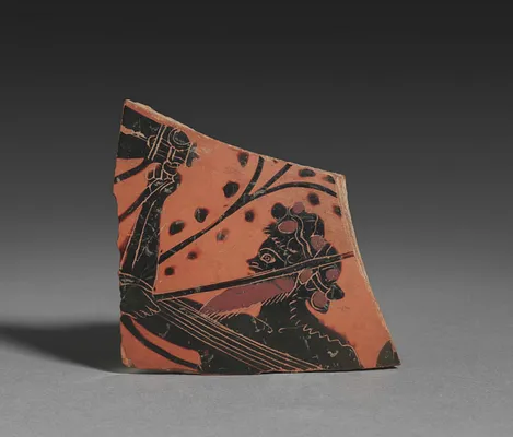 Fragment from Black-Figure Neck-Amphora (Storage Vessel): Satyr and Horse