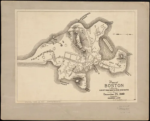 Plan of Boston showing existing ways and owners on December 25, 1640