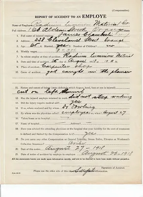 Accident report, August 25, 1918