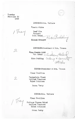 White House Luncheon and Dinner Menu