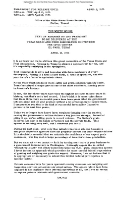 Text of Remarks by the President to Be Delivered at the Texas Grain and Feed Association Convention, the Civic Center, El Paso, Texas [Ford Speech or Statement]