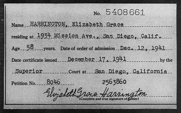 Harrington, Elizabeth Grace - 1941
