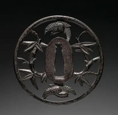 Sword Guard (Tsuba) with Birds in Bamboo