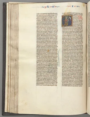 Fol. 76v, Joshua, historiated initial E, Joshua with a scroll kneeling before God
