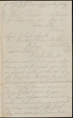 Letter from William Jubb, camp near Brooke's Station, V.A., to Thomas Jubb, West Chelmsford, Mass., April 19, 1863