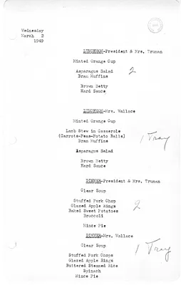 White House Luncheon and Dinner Menu