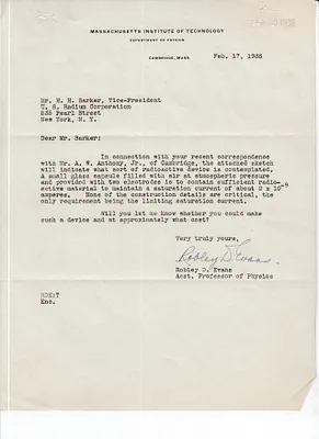 Letters Received to H.H. Barker, February 17, 1936