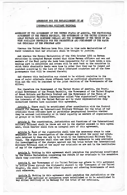 Memorandum, Agreement for the Establishment of an International Military Tribunal