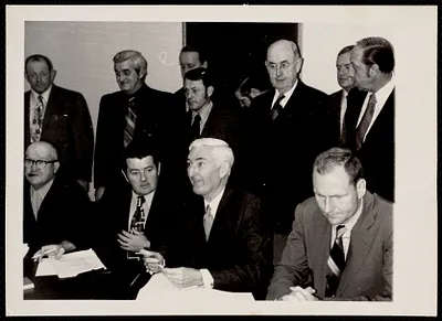 ILA Guaranteed Annual Income Negotiations: Arthur Lane, Boston Shipping Association with representatives of the ILA