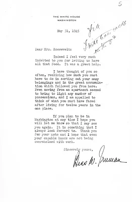 Letter from Bess Wallace Truman to Eleanor Roosevelt