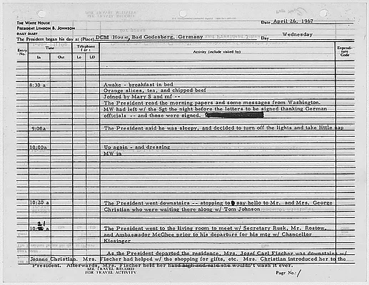 President's Daily Diary Entry, April 26, 1967