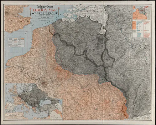 The Literary Digest liberty map of the Western Front of the Great World War showing the battle line of liberty as it stood September 5th, 1918