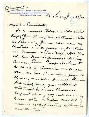 Letter from Myron Taylor to President Harry S. Truman, with Attachment
