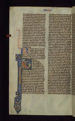 Historiated Initial ""P"" with St. Paul Writing