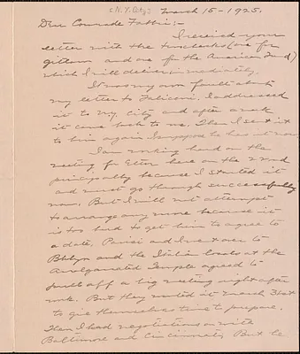 Elizabeth Gurley Flynn autograph letter signed to Amleto Fabbri, New York, March 15, 1925