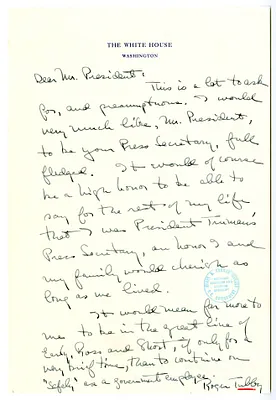 Letter from Roger Tubby to President Harry S. Truman