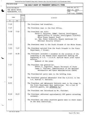 President Gerald R. Ford's Daily Diary, July 15, 1975