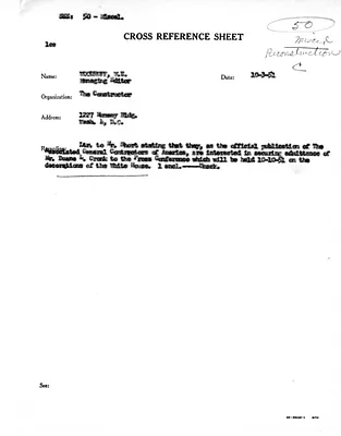 Cross Reference Memorandum