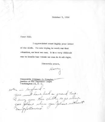 Correspondence Between President Harry S. Truman and Justice William O. Douglas
