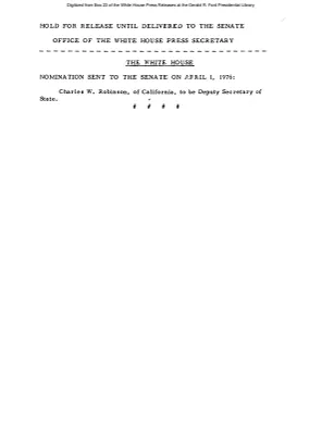 Nomination Sent to the Senate on April 1, 1976: Charles W. Robinson, Deputy Secretary of State [Position Appointments and Resignations]