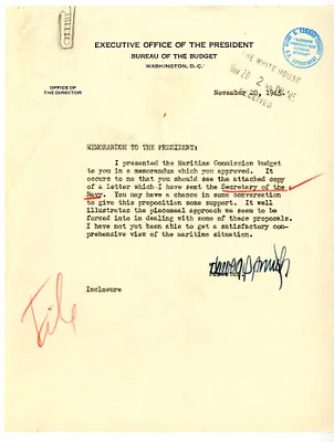 Memorandum from Harold D. Smith to President Harry S. Truman, with Attachment