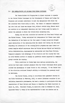Memorandum, The Greek-Turkish Aid Program (Truman Doctrine)