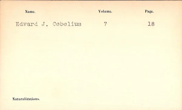 Naturalization Index, Hartford County Court and Hartford Court of Common Pleas, 1876-1906, Cebelius-DeMarco