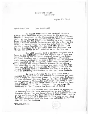 Memorandum from Richmond Keech to President Harry S. Truman
