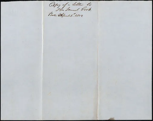 Copy of a letter from Samuel Warner to Samuel Cook, 1 April 1852