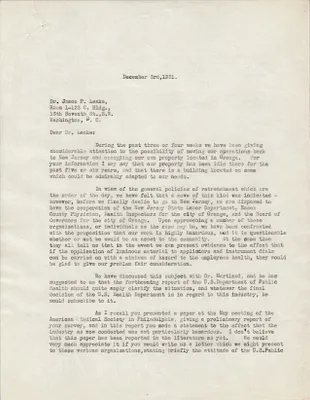 Letters Sent to Dr. James P. Leake [J.P. Leake], December 3, 1931