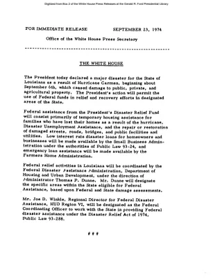 President Declares State of Disaster for Louisiana due to Hurricane Carmen [Disaster Declaration]