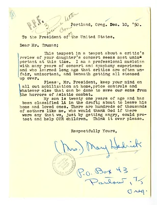 Letter from Mary Hedrick to President Harry S. Truman