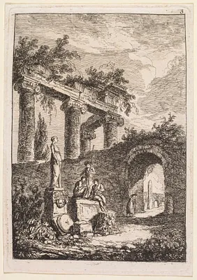 The Statue in Front of Ruins