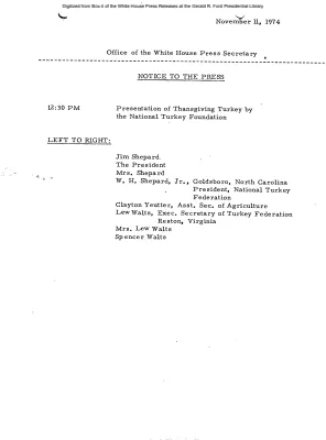 Participants of Presentation of Thanksgiving Turkey by National Turkey Foundation [Meeting Attendee List]