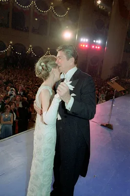 President Ronald Reagan and Nancy Reagan dancing at the Pension building Inaugural Ball in Washington DC