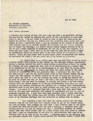 Letters Sent to Dr. Herman Schlundt, December 11, 1929