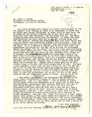 Letter from Marianne Cocker to President Harry S. Truman