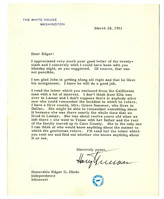 Letter from Harry S. Truman to Edgar Hinde