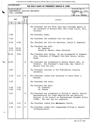 President Gerald R. Ford's Daily Diary, December 23, 1974