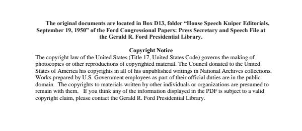 House Speech Kuiper Editorials, September 19, 1950