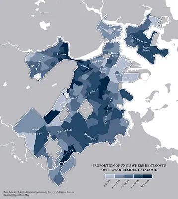 Proportion of units where rent costs over 30% of resident's income