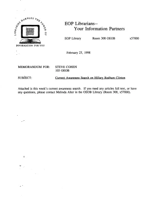 Lexis-Nexis Awareness Search Hillary Rodham Clinton,  February 25, 1998 [loose]