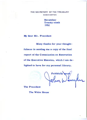 Letter from Secretary of the Treasury John Snyder to President Harry S. Truman