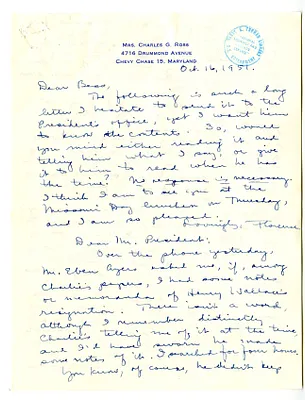 Letter from Florence Ross to Bess W. Truman, with a Reply from President Harry S. Truman