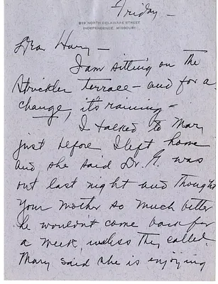 Letter from Bess W. Truman to Harry S. Truman