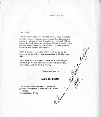Correspondence Between President Harry S. Truman and Justice Robert Jackson
