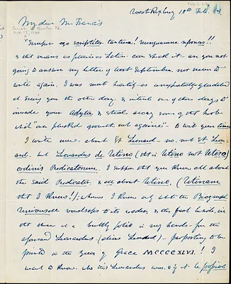 Letter from Theodore Parker, West Roxbury, [Massachusetts], to Convers Francis, 1843 Feb[ruary] 18