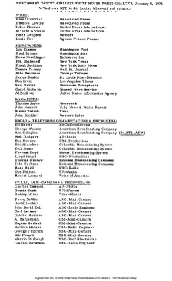 Northwest Orient Airlines White House Press Charter, Andrews AFB to St. Louis, Missouri and return [Pool Assignments]